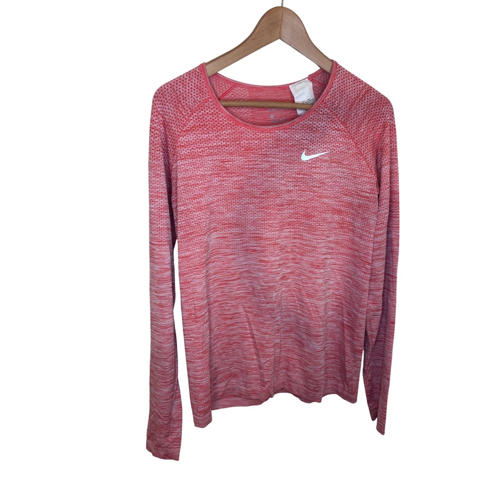 Nike Dri-FIT Womens Long Sleeve Shirt Pink Space Dye Knit Large Athleisure Gym